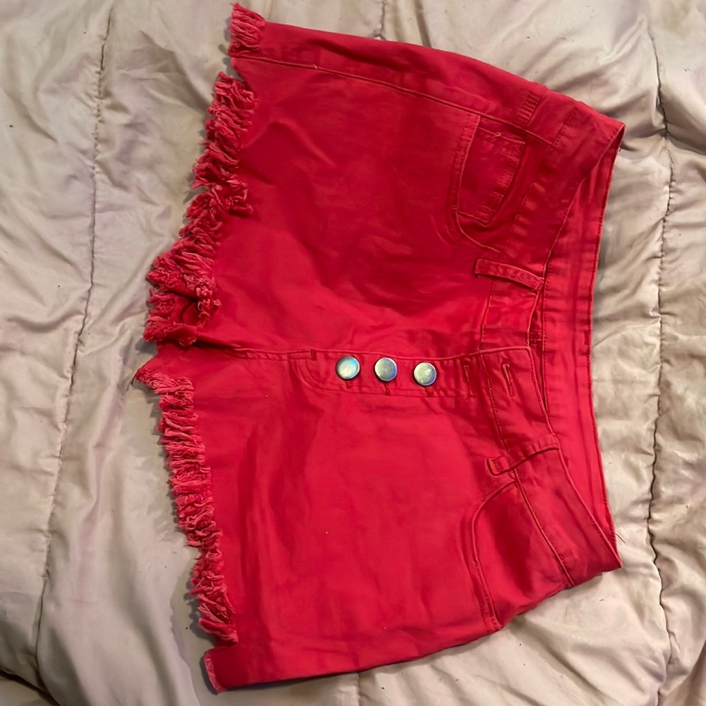 Red Frayed Shorts